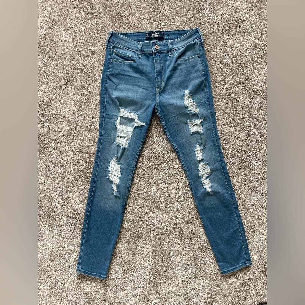 Hollister Women's High-Rise Ripped Skinny Jeans in Blue